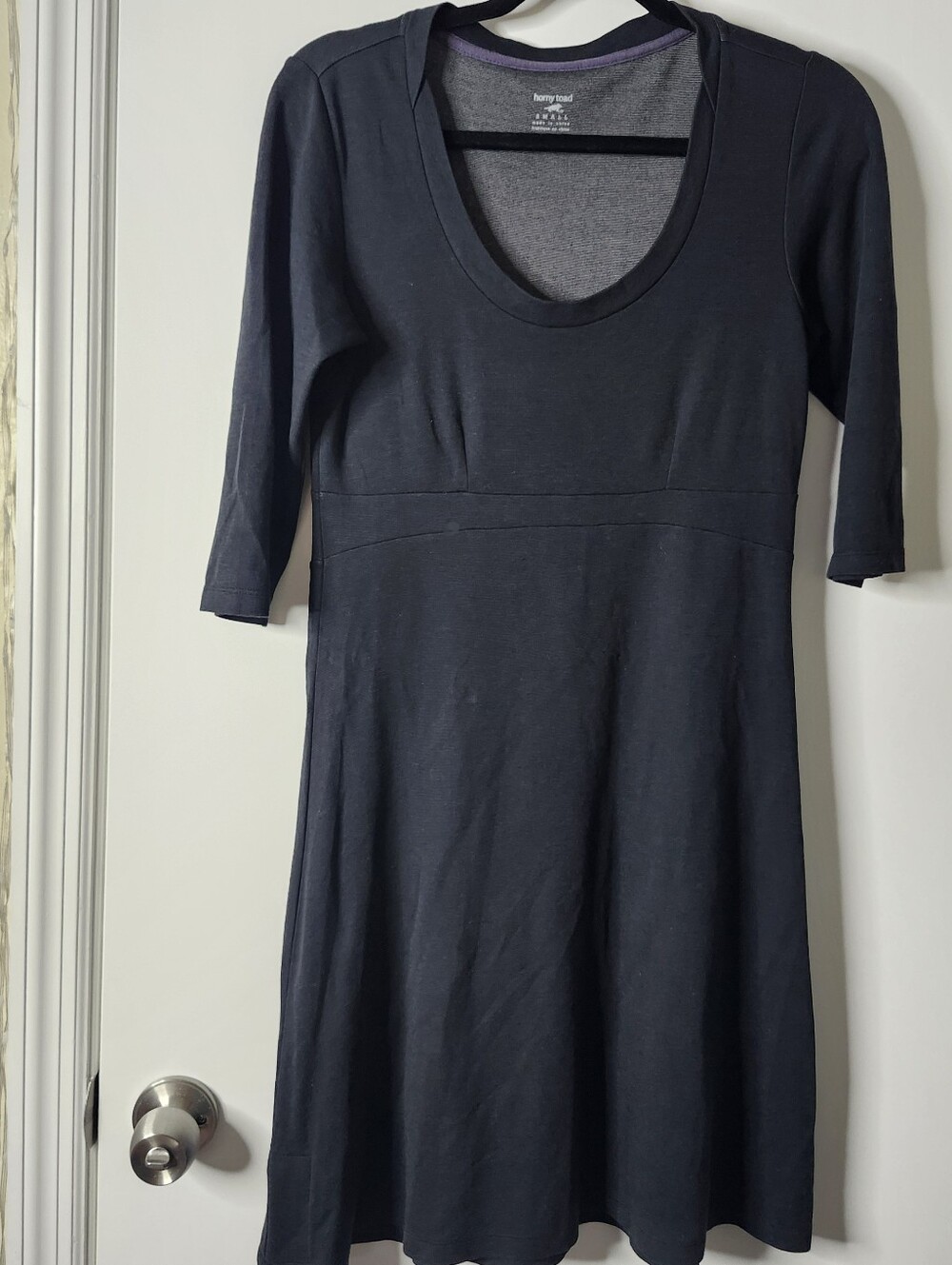 Toad&Co Dress Womens Small Black Tencel 3/4 Sleeve Scoop Neck Pull On Outdoor - Picture 2 of 10